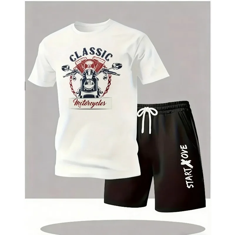 

Summer men's casual short-sleeved T-shirt and shorts sports outfit - comfortable printed lightweight quick-drying set