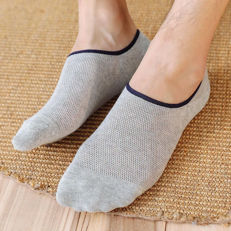7 pares de calcetines invisibles de malla fina para primavera y verano, calcetines náuticos antideslizantes de silicona de Color sólido a juego con boca poco profunda para hombre
