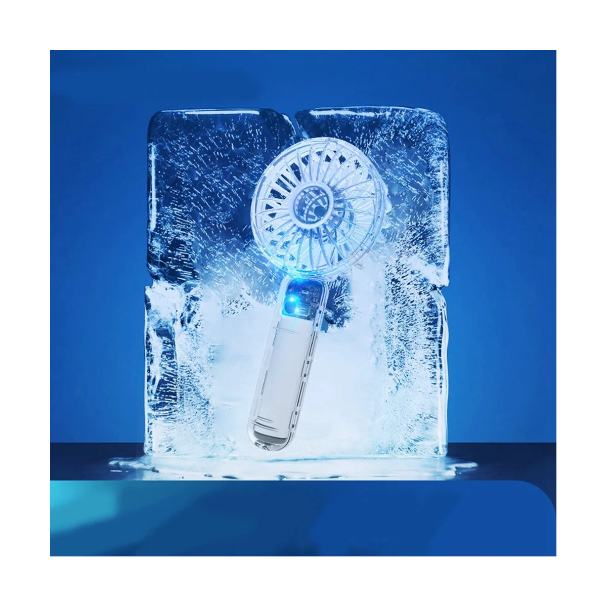 2000MAh Transparent Shell Mini Handheld Fan 3 Gear Air Cooling USB Battery Portable Fan with Light-ABLM