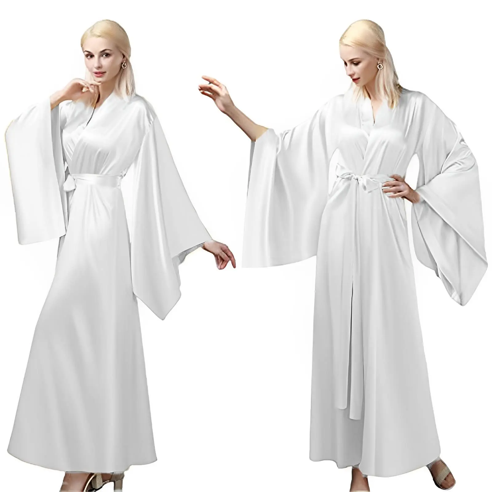 Modern Silk Nightdress Women Bridal Belt Night Dresses Sexy Gloss Wide Sleeve Sleepwear Nightwear Sand Boudoir Dress Plus Size