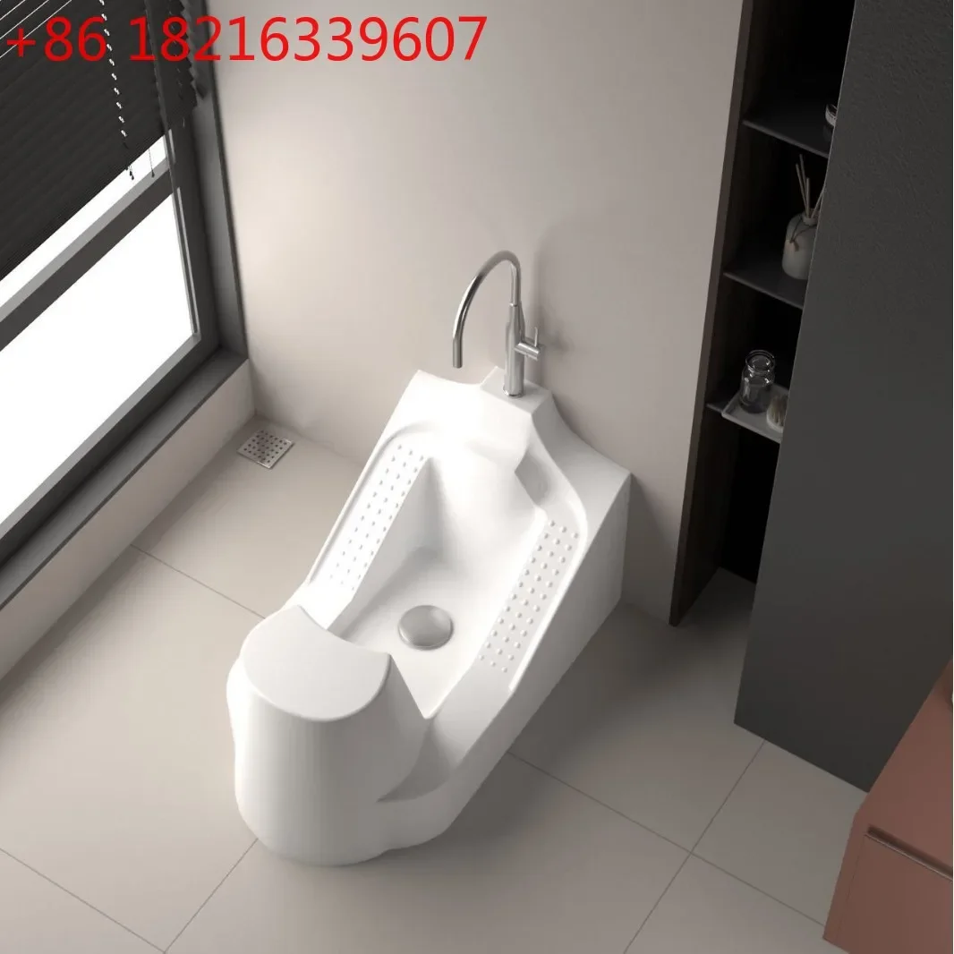 One-piece artificial stone hand washing foot basin squatting pit toilet flush set bathroom