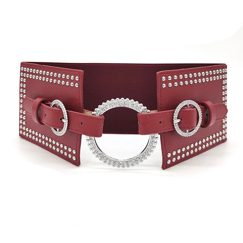 Fashion Ladies rhinestone Circle Corset Belt Elastic Pin Buckle Cummerbund Tie Rope Elegant Belt for Women Shirt Dress Waistband