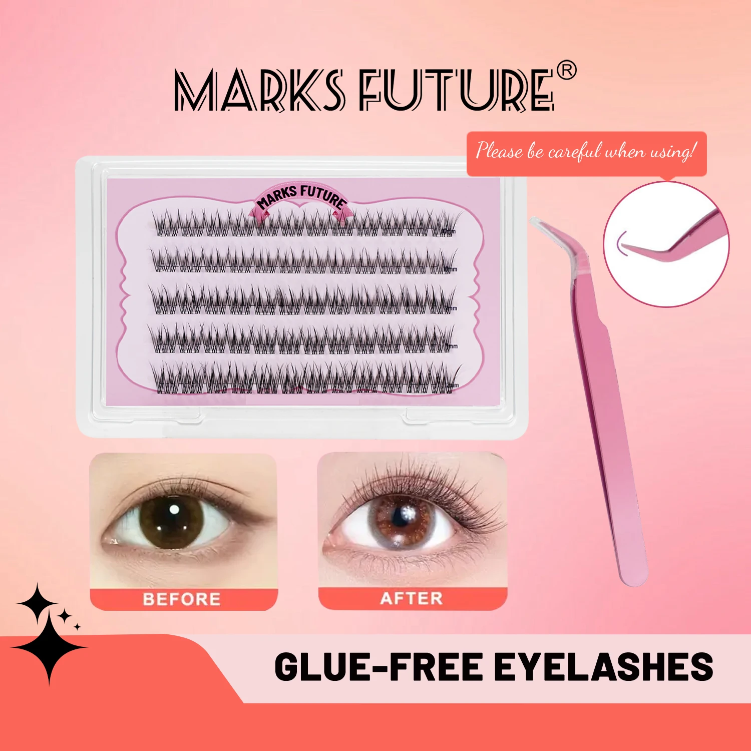 Self-Adhesive Eyelashes, DIY Lash Cluster Eyelash Extension Kit 10-12mm, 60 Pieces Fluffy D Curl Soft Natural Eyelashes with Tweezers Wispy Individual Clusters Natural Look Suitable for Beginners