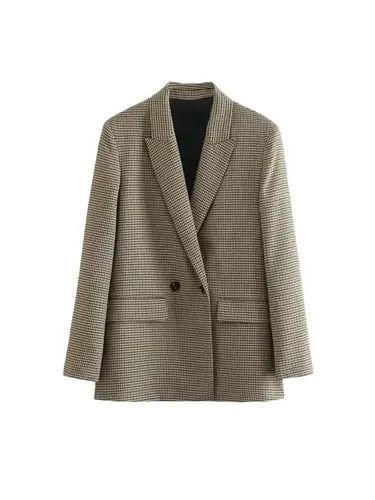 Chaqueta a cuadros con doble botonadura para mujer, abrigo Vintage de manga larga con bolsillos y solapa, prendas de vestir exteriores para mujer, chalecos elegantes para mujer