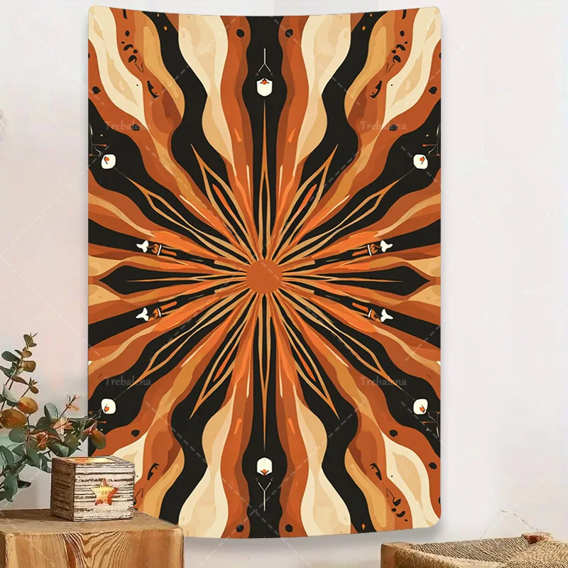 

1шт настенный гобелен "Гобелен в стиле бохо Sunburst - яркий оранжевый и черный абстрактный настенный рисунок"