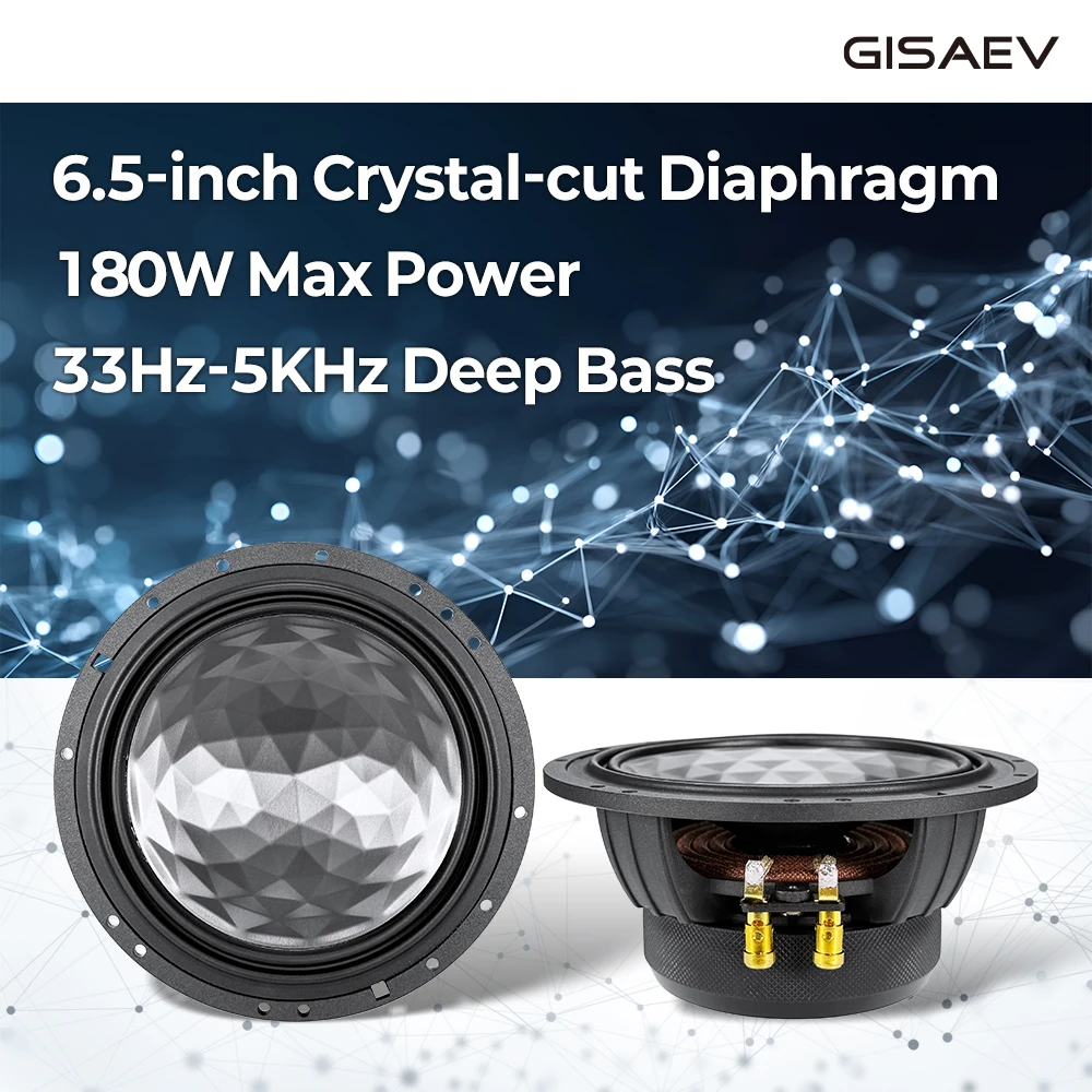 2PCS 6.5-inch Car Midrange Woofer Speakers, Rainbow Crystal-Cut Metal Diaphragm, 180W Max Power - Premium Car Audio System