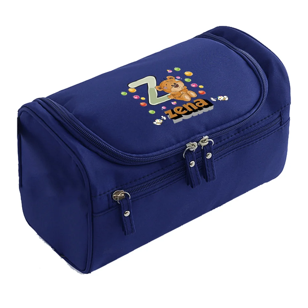 Personalized Customization Name Blue Toiletry Bag Portable Toiletry Bag High-quality Hanging Toiletry Bag Cartoon Bear Pattern