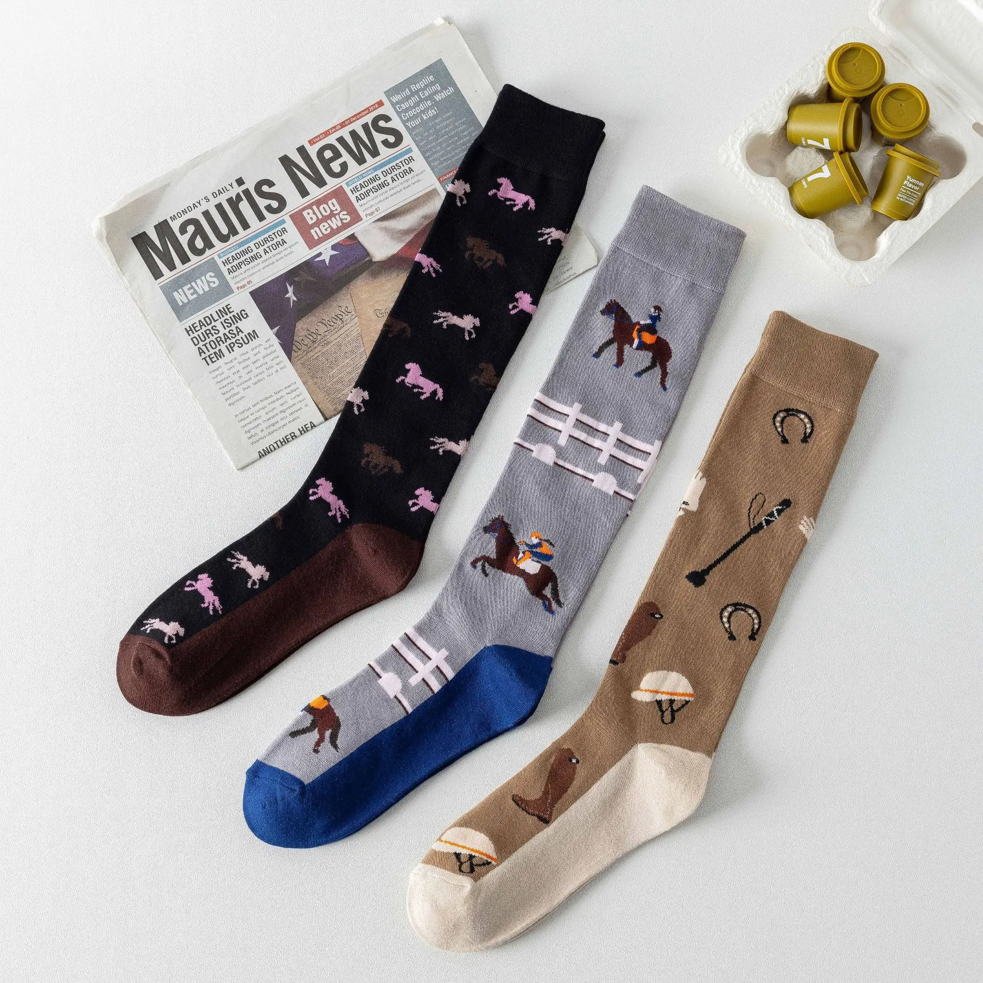

2025 Retro Cartoon Riding Socks AB Knee-length Calf Socks Women Individual Fashion Cotton Sports Socking