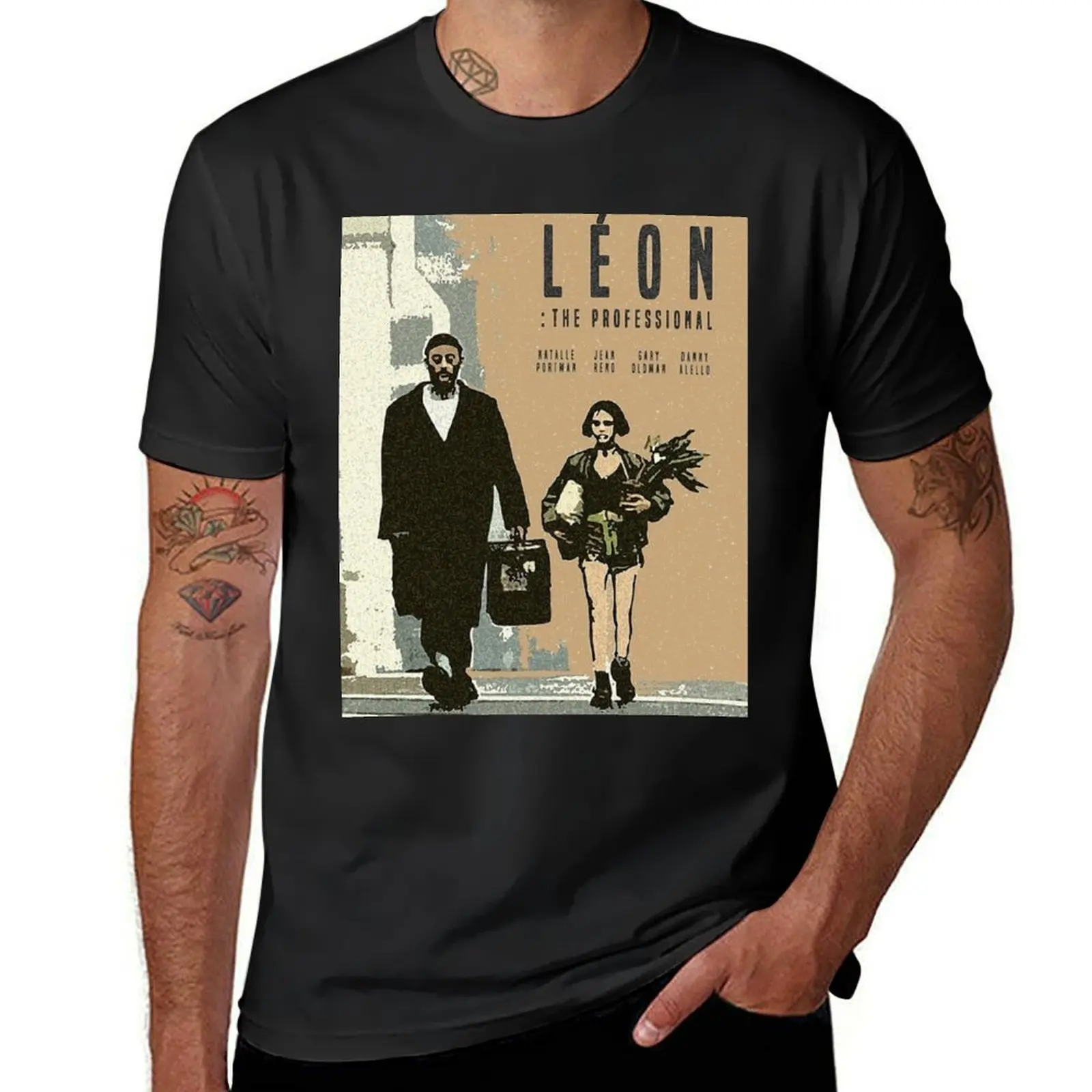 

Leon Retro movie Poster T-Shirt vintage oversizeds for a boy quick drying t shirts for men