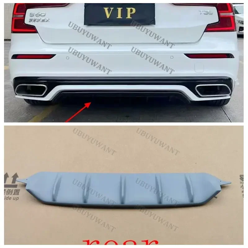 

For VOLVO S60 V60 (ONLY FOR SPORT STYLE) 3 Pcs ABS REAR BUMPER TRUNK LIP SPOILER DIFFUSER 2021 2022 2023 2024