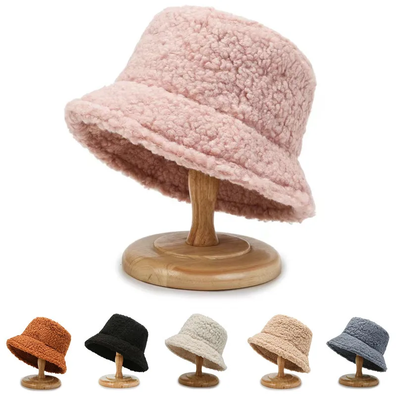 2022 Lamb Wool Bucket Hat for Women Men Solid Harajuku Teddy Fishing Fisherman Hat Autumn Winter Bob Outdoor Warm Panama Cap