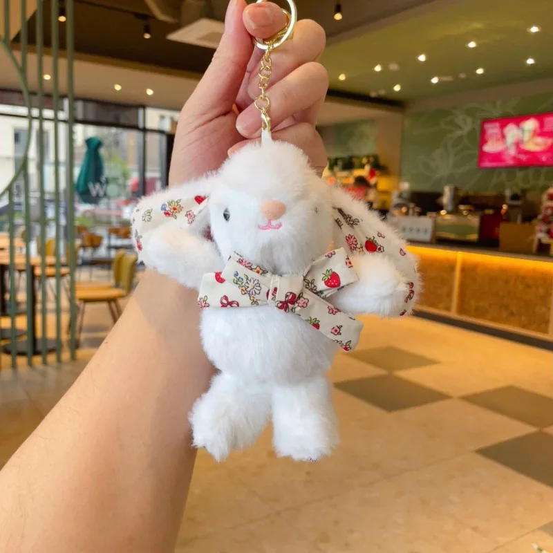 Hello kitty Flower Bowknot Rabbit Keychain Soft Cute Car Key Pendant Cartoon Stuffed Rabbit Doll Keyring Unisex