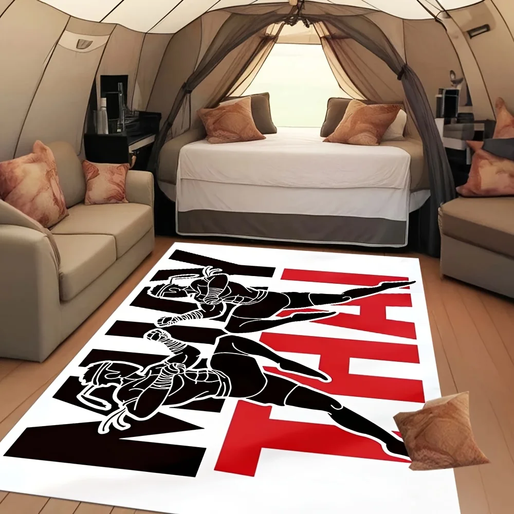 Flannel Printed MMA Fighter Rug Combat Sport Design Soft Fleece Floor Mat Outdoor Patio Carpet Martial Arts Decor Rugs