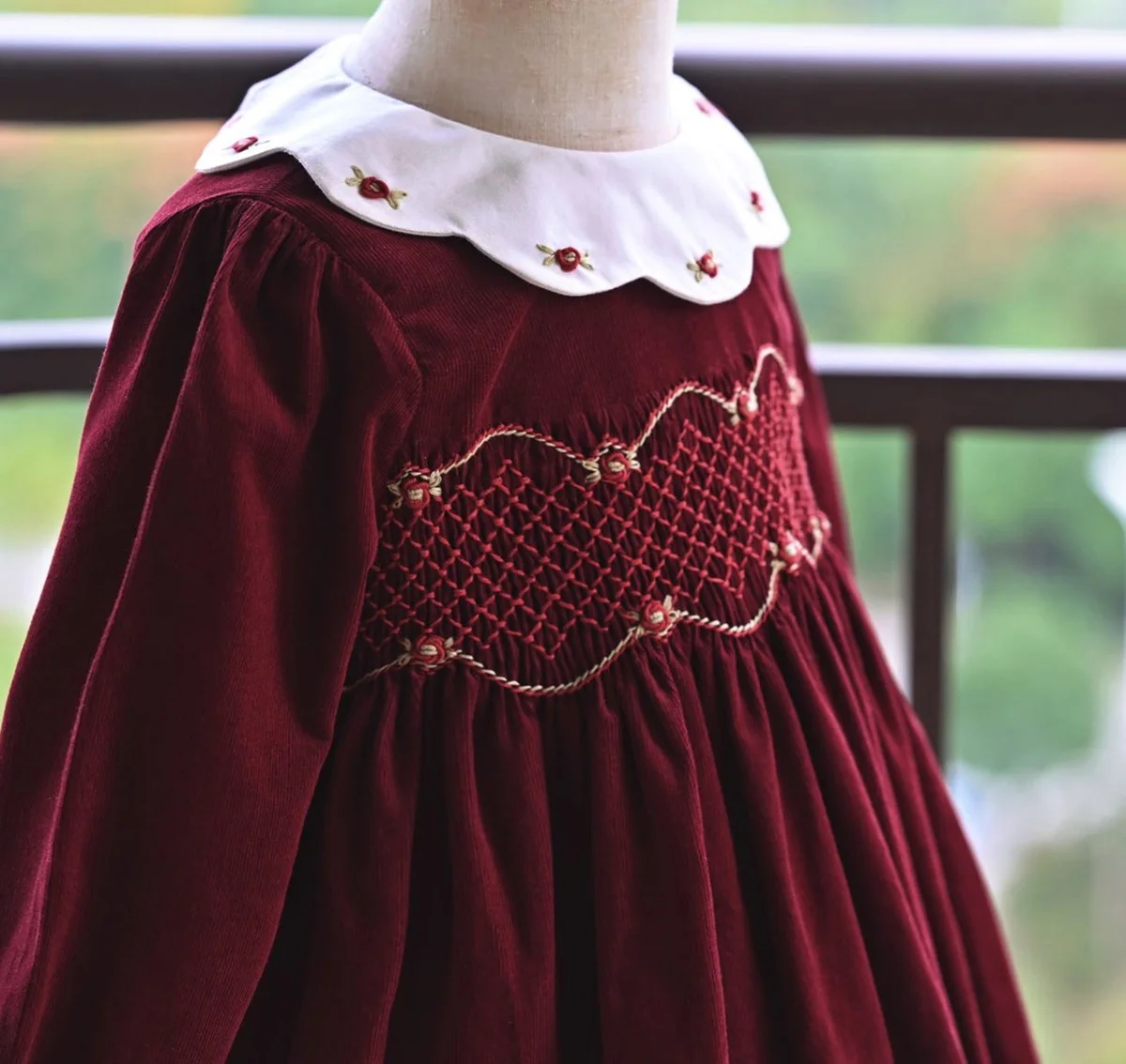 ICJAEHAO Kids Spanish Dress Girls Hand Made Smocking Red Dresses for Baby Smocked Embrodiery Clothes Children New Year Smocking