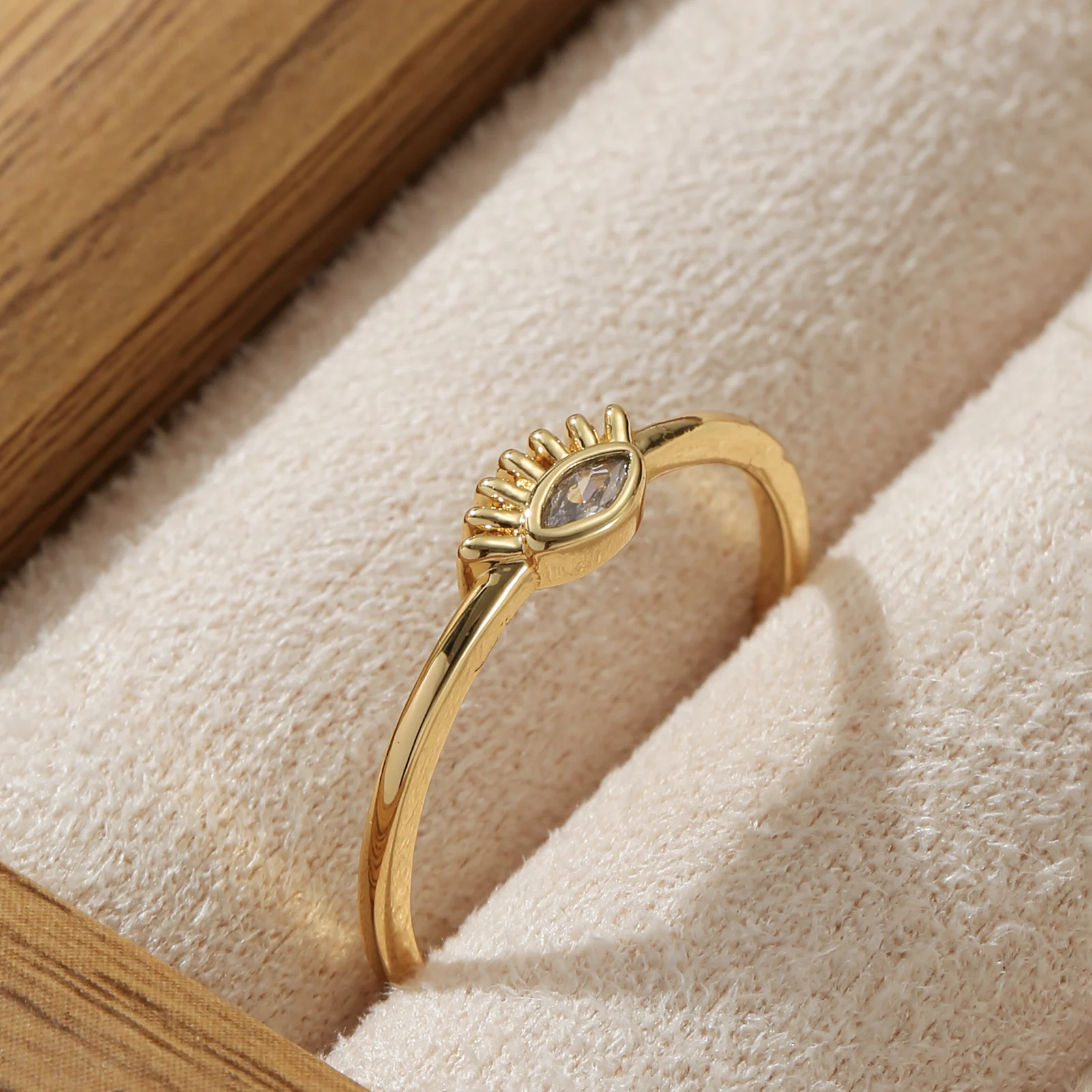 Golden Copper Marquise Cut Synthetic Zircon Ring Minimalist Stackable Band for Women