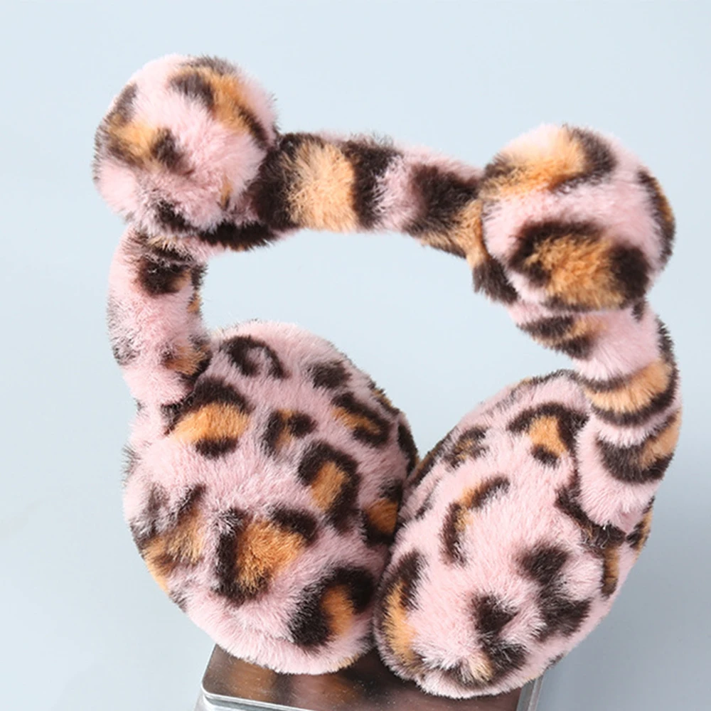 Plush Leopard Print Earmuffs for Men Women Winter Autumn Keep Warm Cute Y2K Harajuku Gothic Foldable Ear Protectors Covers