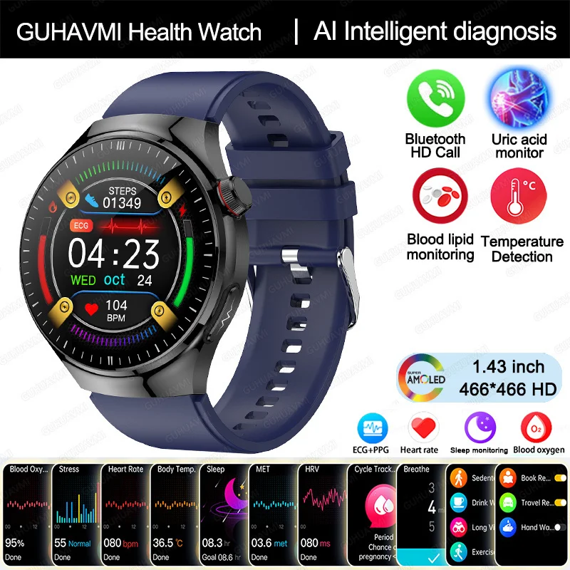 2025 Nieuwe slimme horloge van verpleegkwaliteit Bloedzuurstof Bloedlipide Urinezuur ECG + PPG Lichaamstemperatuur Bluetooth Oproep Gezondheid Smartwatch