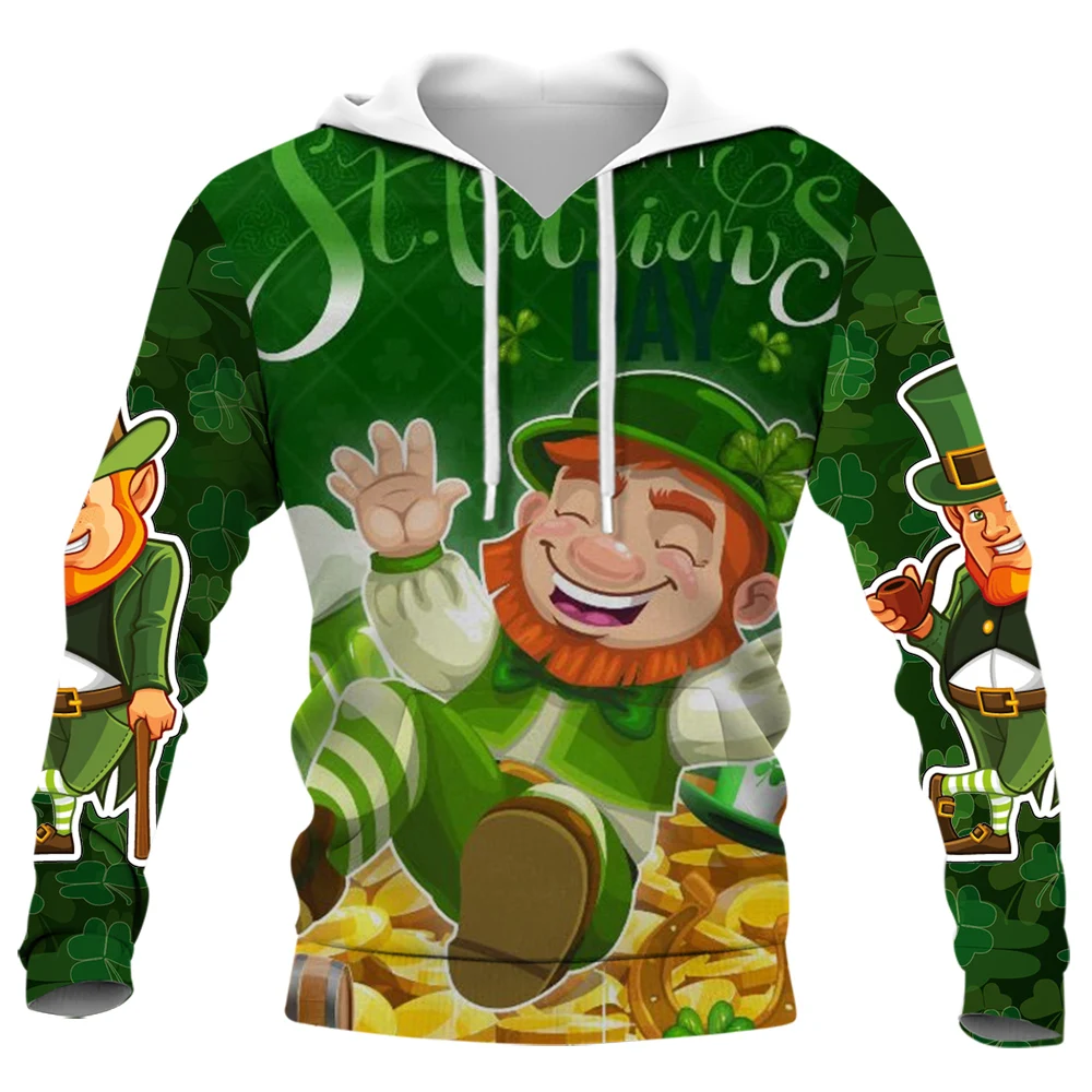 HX St. Patricks Day Sweatshirt Leprechauns Pot of Gold Shamrock 3D Printed Hoodies Zip Hoodie Men Women Clothing Streetwear