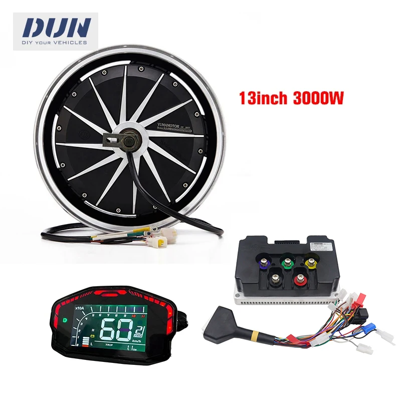 

YUMA 13*3.5inch 254 3000W 75KM 72V 40H Hub Motor with ND72450 Controller with DKD Display For Electric Motorcycle Conversion