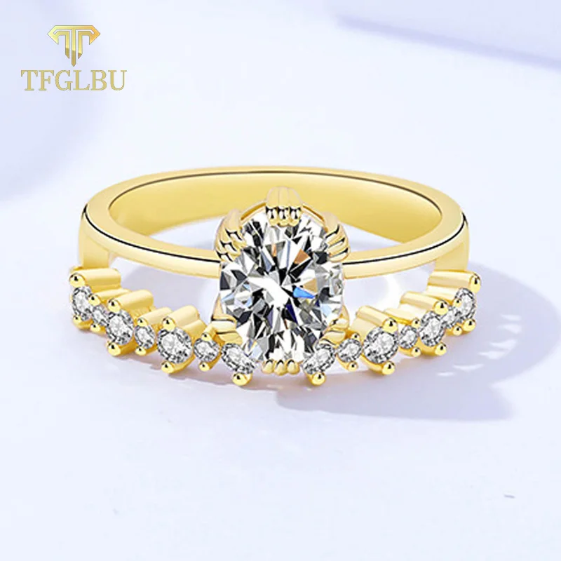 

TFGLBU Oval 1.5CT Real Moissanite 925 Sterling Sliver Ring for Women Sparkling Trendy Party Engagement Band Original GRA Jewelry