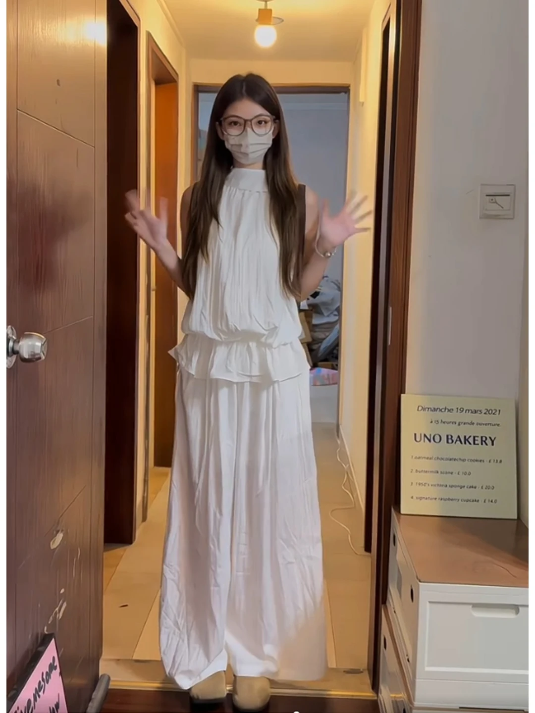 

Korean Style Gentle Neck Hanging Lace Trim Top Wide Leg Pants Set Women Summer New Loose Slimming Two Piece Set Casual Wear