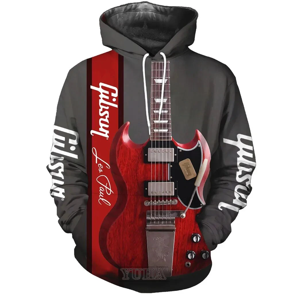 Guitar Musical Instrument Pattern Men's Hoodie 3D Printing Men's Clothing Fashion Sweatshirt Casual Pullover Autumn Harajuku Top