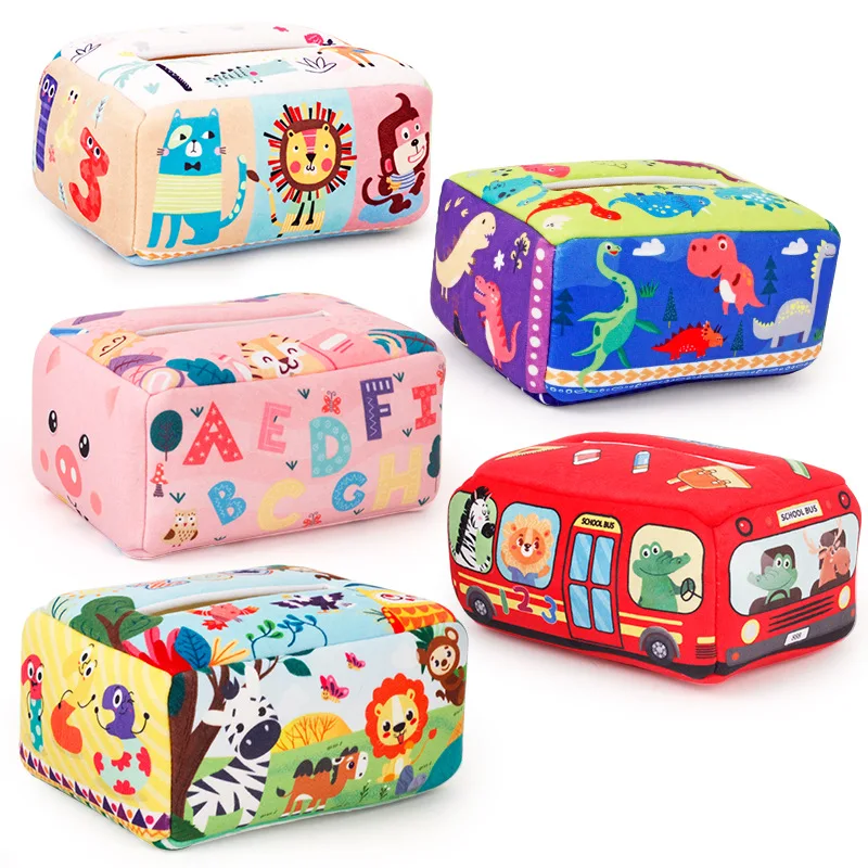 

Children's Paper Drawn Fun Tissue Box Toy Baby Fabric Paper Drawn Tissue Box Learning Cognition Echo Paper Drawn Tissue Box