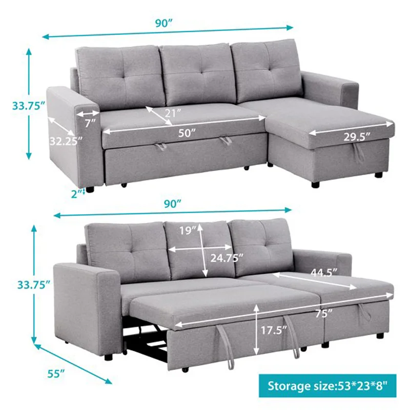 Corner pull out sofa come bed foldable single sleeper couch living room sectional folding sofa bed with storage furniture