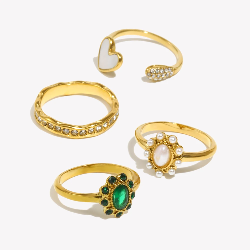 E.B.belle Pérola festoneada, lujosa, elegante, a la moda, asimétrica, flor grande y pequeña, anillo de serpiente con apertura de corazón blanco