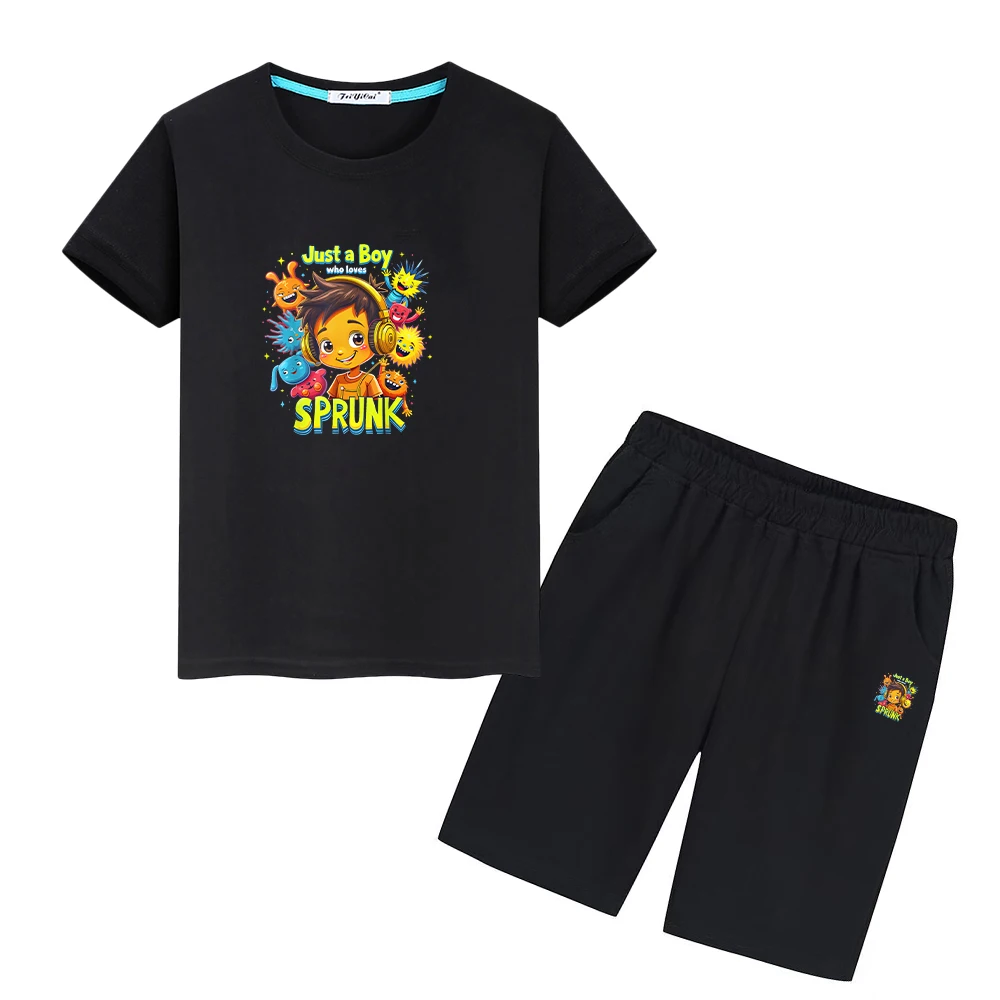 

Sprunki Print 100%Cotton 2pcs Short+pant baby clothes girls boys Sport Sets summer Anime T-shirt Children suit kids holiday gift