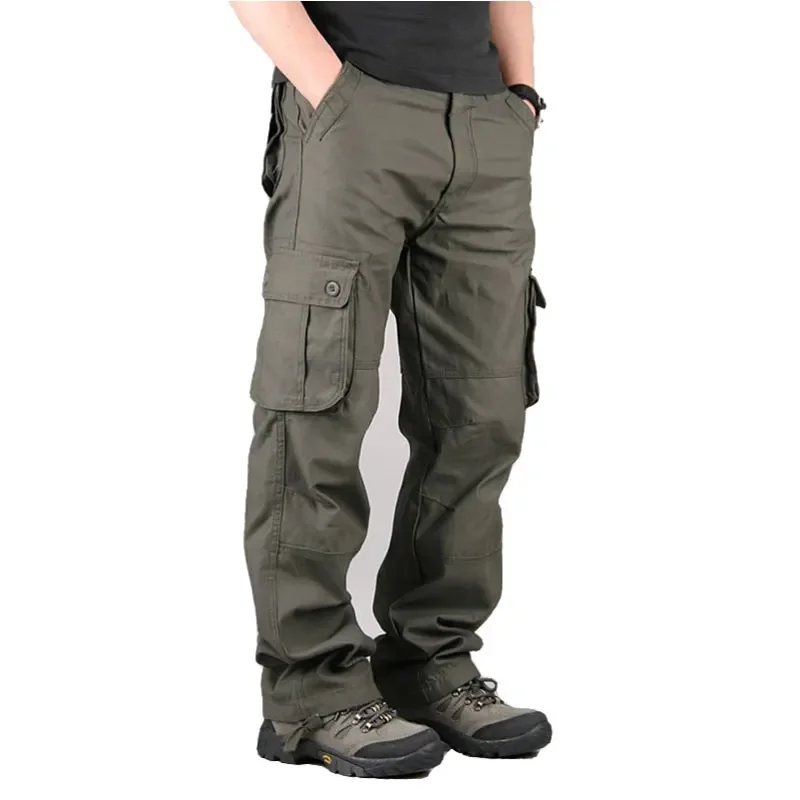 

Men Cargo Pants Cotton Casual Multi Pockets Military Tactical Pants Male Outwear Loose Straight Slacks Long Trousers Size 29-44