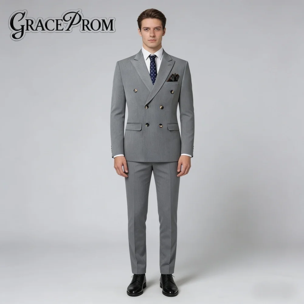 

Exquisite Peak Lapel For Men Evening Party Formal Double Breasted 2PCS Suit Set Jacket Pants Evening Party Occasion Customized