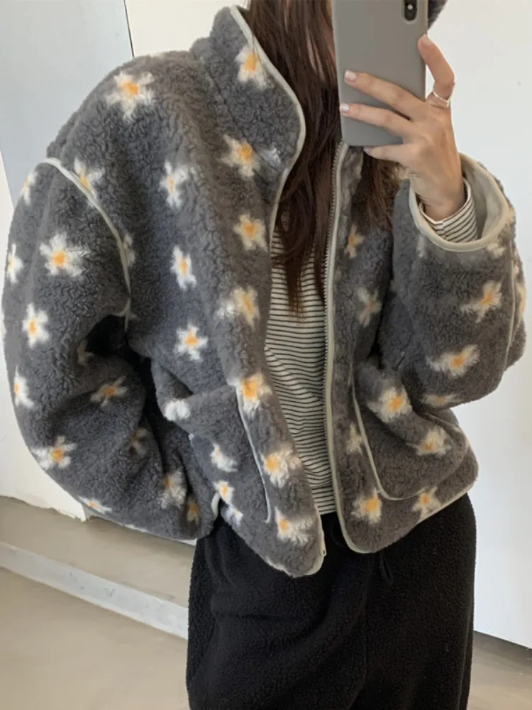 

Retro Thiened Floral Lamb Fur Jaet Women's Winter New Sle Cotton Warm Coat Korean Sle Spring Autumn Winter Outerwear