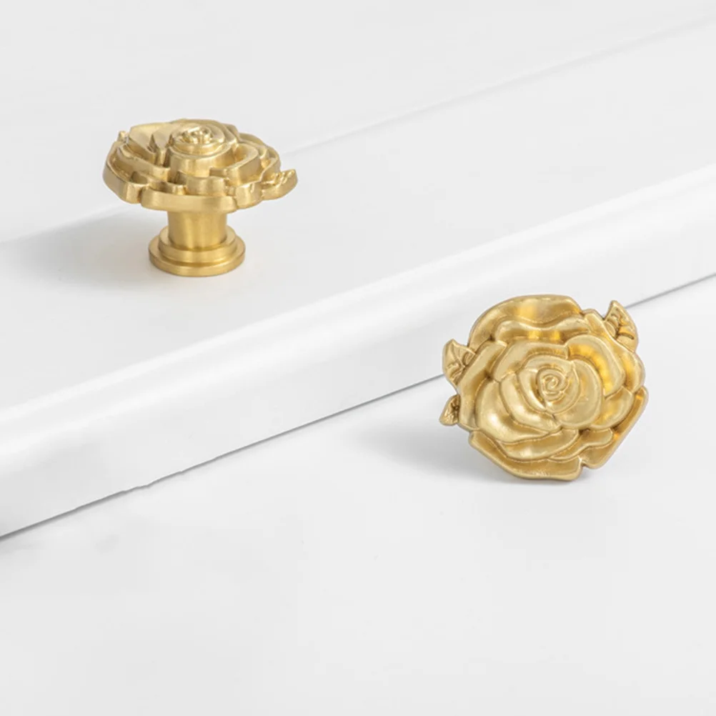 

2Pcs Brass Gold Rose Flower Drawer Knobs French Style Cabinet Pulls Vintage Dresser Handles Decorative Furniture Hardware