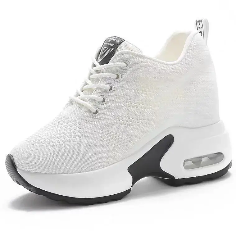 2025  New Mesh Breathable Casual Sports Shoes for Women with Inner Height Increase in White Shoes