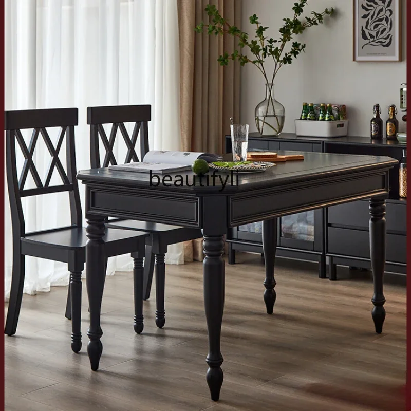 

American Dining Tables and Chairs Set Black Rectangular Modern Minimalist Dining Table Home Dining Room Table