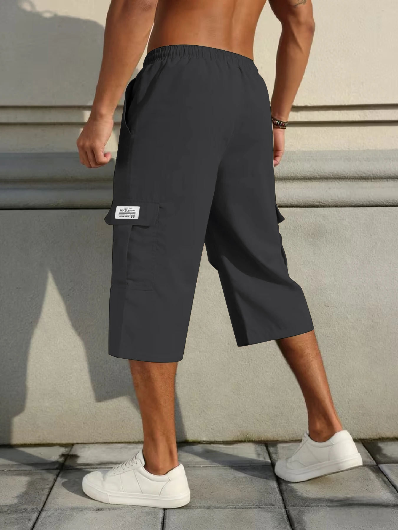 Herren-Shorts, Freizeit-Jogginghose mit mehreren Taschen, gewebte, elastische, weiche und bequeme, einfarbige, schlichte Hose für Outdoor-Sportarten – Detail 12