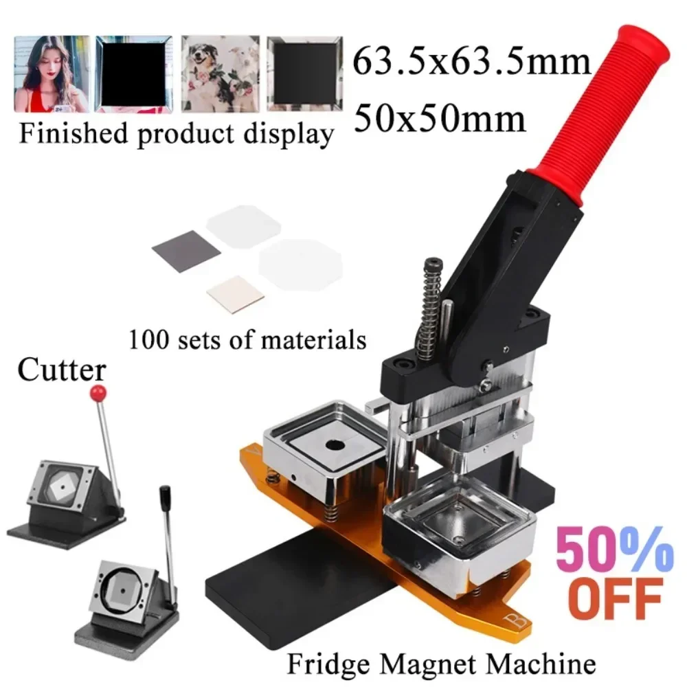 50/63.5mm Square Refrigerator Sticker Badge Making Machine Refrigerator Magnet Press Machine with Paper Cutter 100Pcs Badge Part