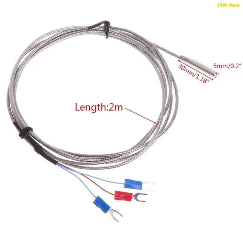U1JB Stainless Steel RTD PT100 Temperature Thermocouple with 2m 3 Cable Wires