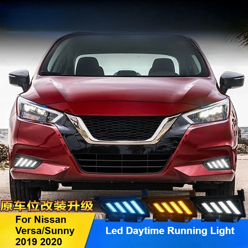 Led Daytime Running Light For Nissan Versa Sunny 2019 2020 Dymanic Turn Signal Front Fog Lamp Modification Accessories