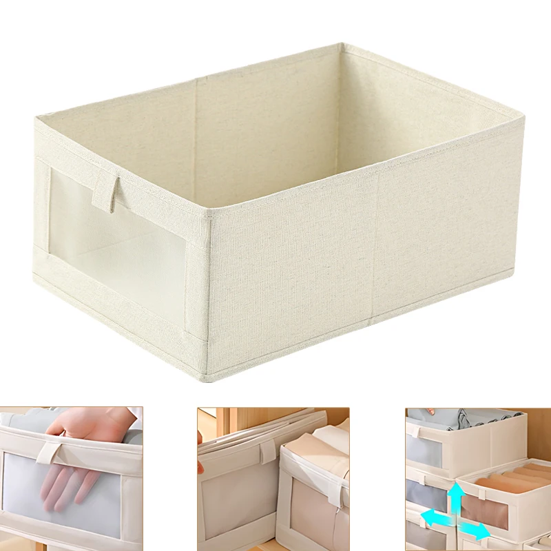 10Pc Windowable Cotton Linen Storage Box Folding Wardrobe Drawer Storage Box Clothes Storage Box Without Lid Trouser Storage Box