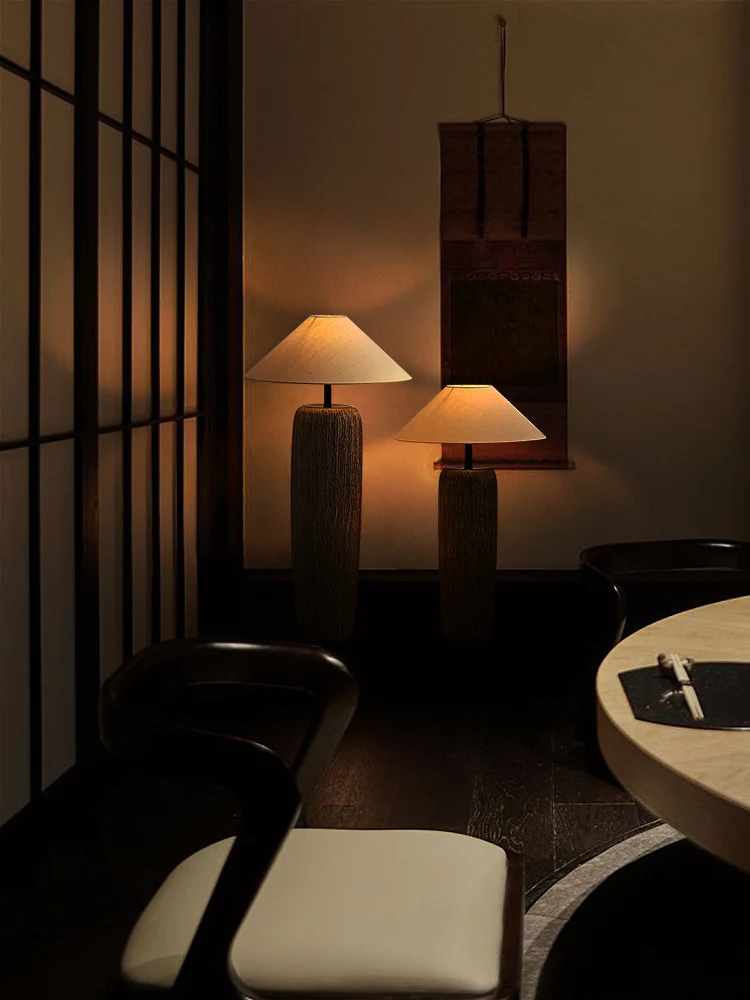 

Japanese Antique Pottery Pot Floor Lamp Quiet Pottery Pot Cloth Zen Floor Table Light Chinese Garden Stand Lamp for Living Room