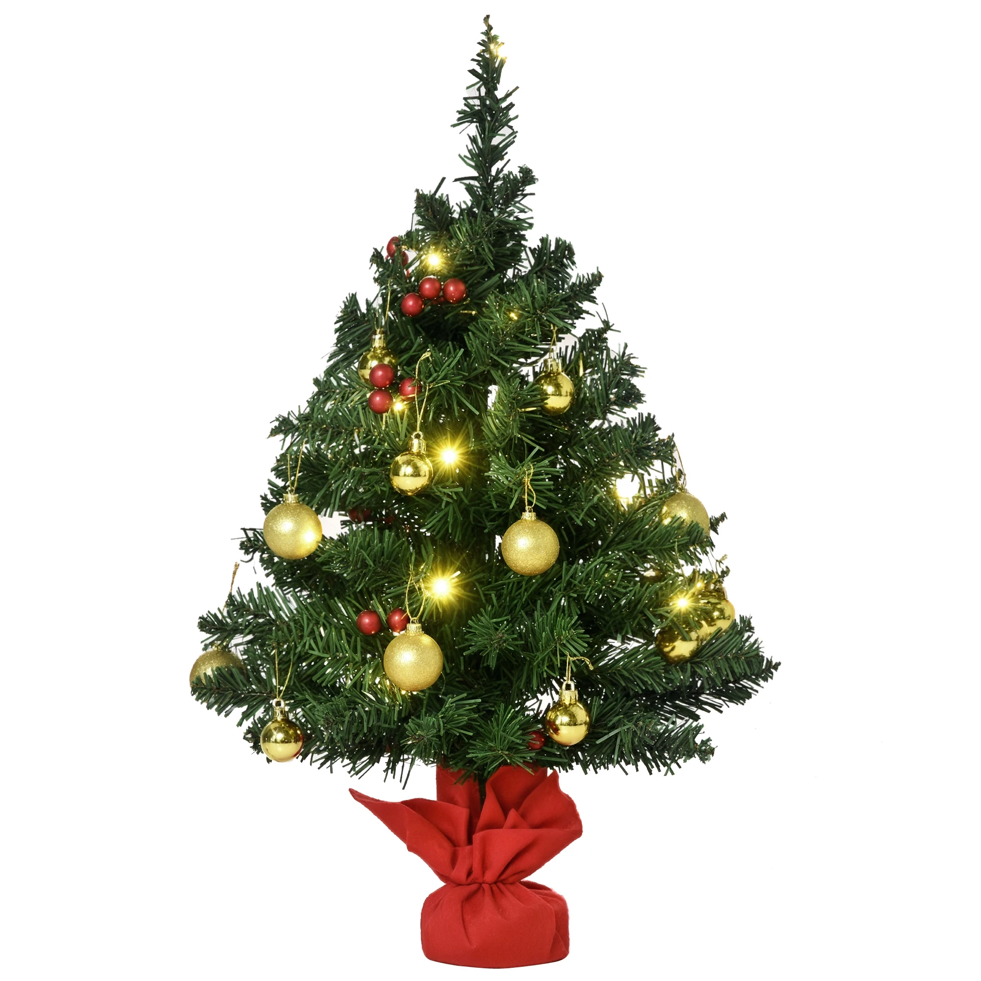 

HOMCOM Mini Christmas Tree, Christmas Decoration, Christmas Decor, incl. Christmas Balls and LED Lights, 60 cm, Multicolor