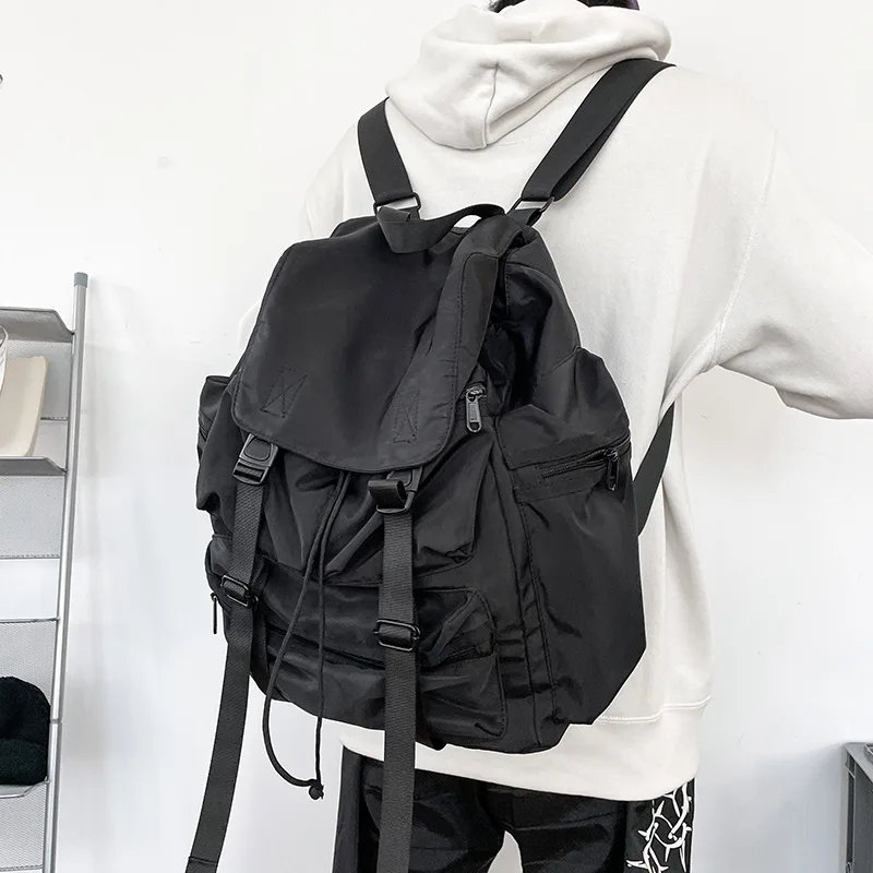 Korean Trendy Ins Streetwear Backpacks Casual Punk Drawstring Rucksacks New High-capacity Solid Schoolbags Men Women Travel Bags