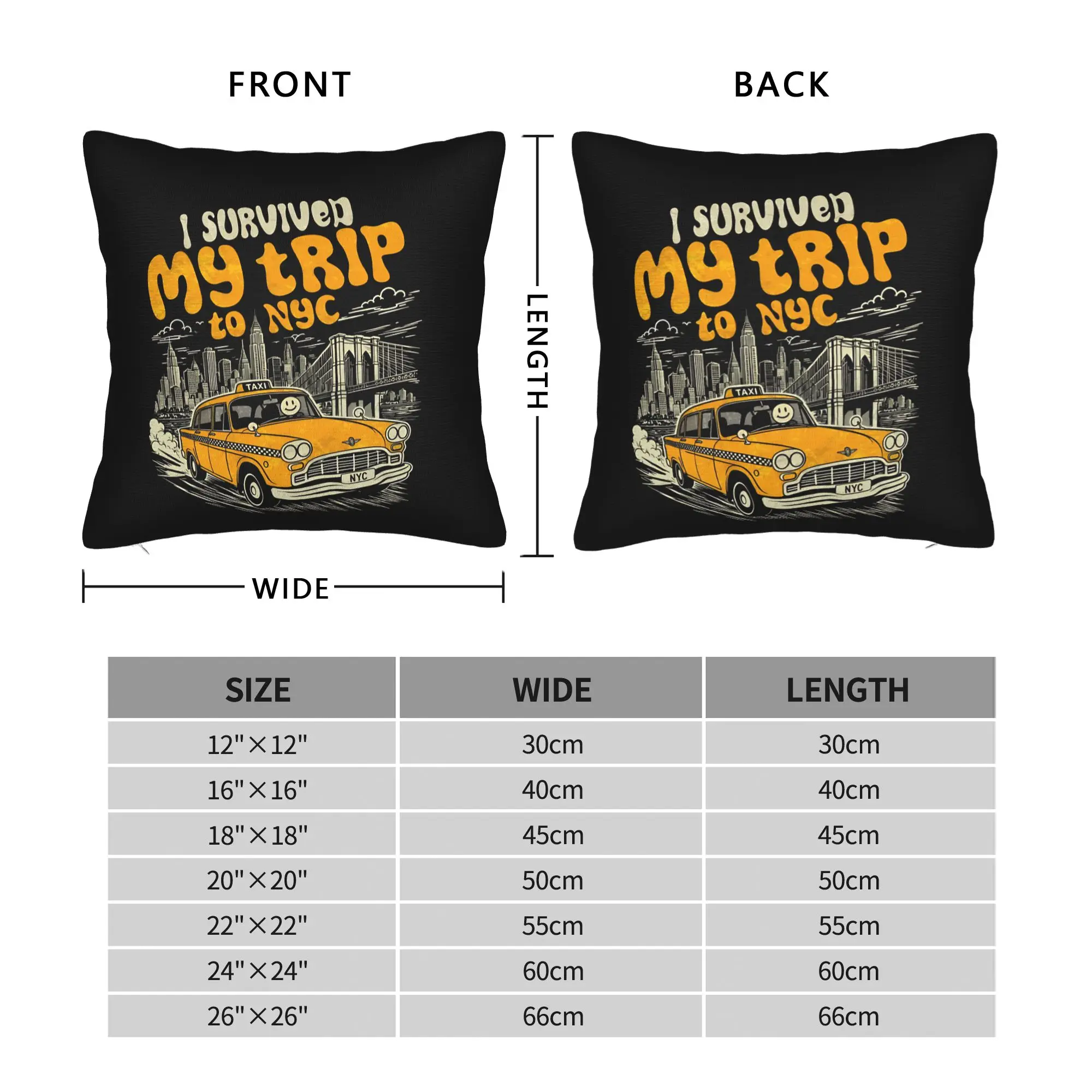 Funny I Survived My Trip to NYC   Square Pillow Case Polyester Cushions for Sofa  , Vintage Pillowcase