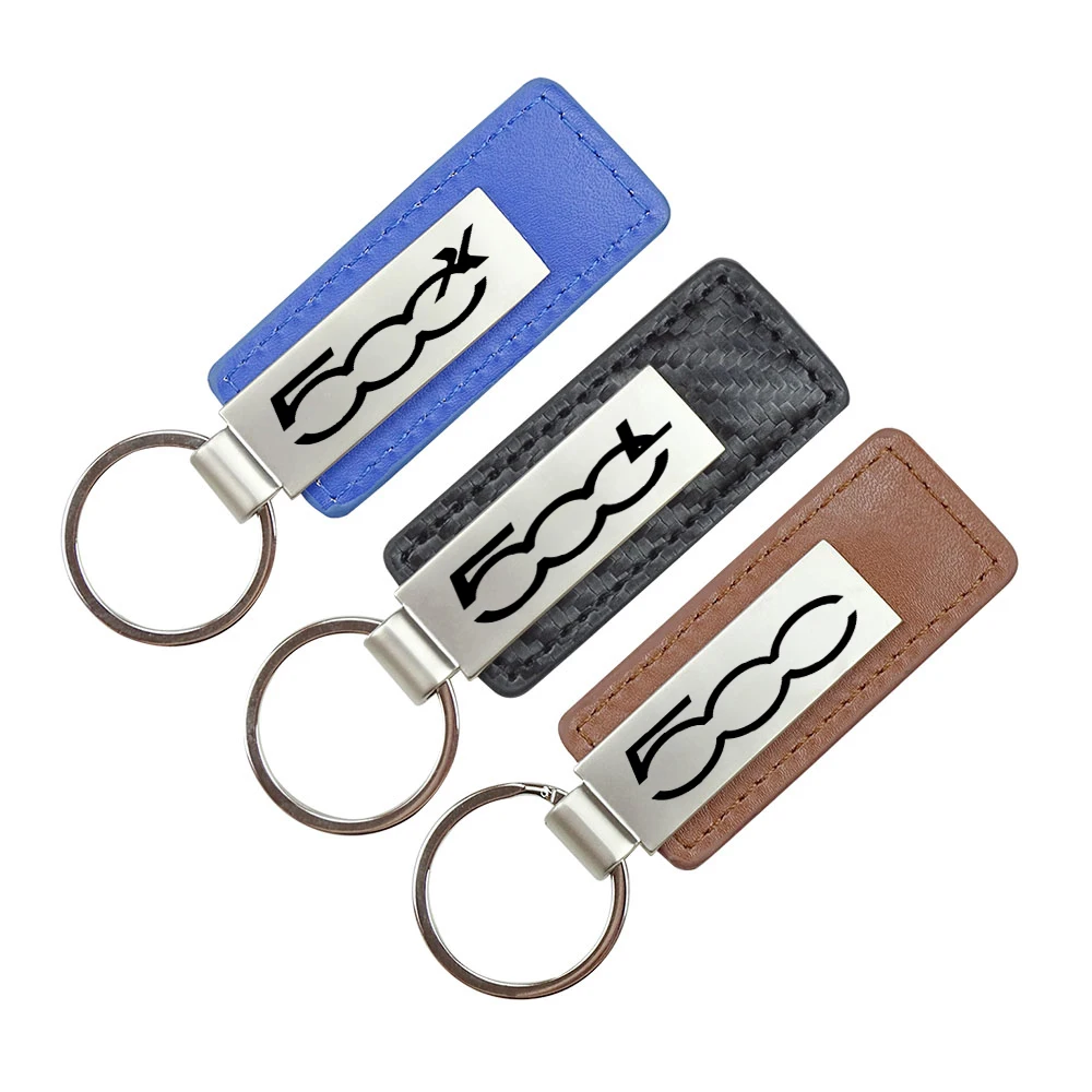 Car Key Rings For Fiat 500 500 L 500 S 500 X 500 C 500 E 500L 500S 500X 500C 500E Leather Metal Key Chain Emblem Accessories