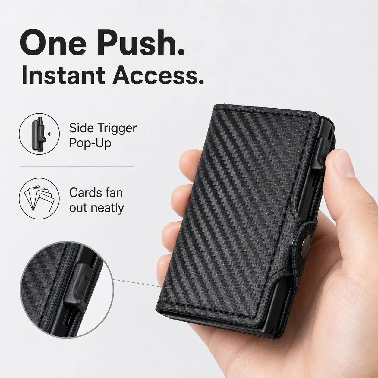 Carteira masculina de fibra de carbono com bloqueio rfid, porta-cartões pop-up minimalista, capa para cartão de crédito, bolsa de moedas da moda