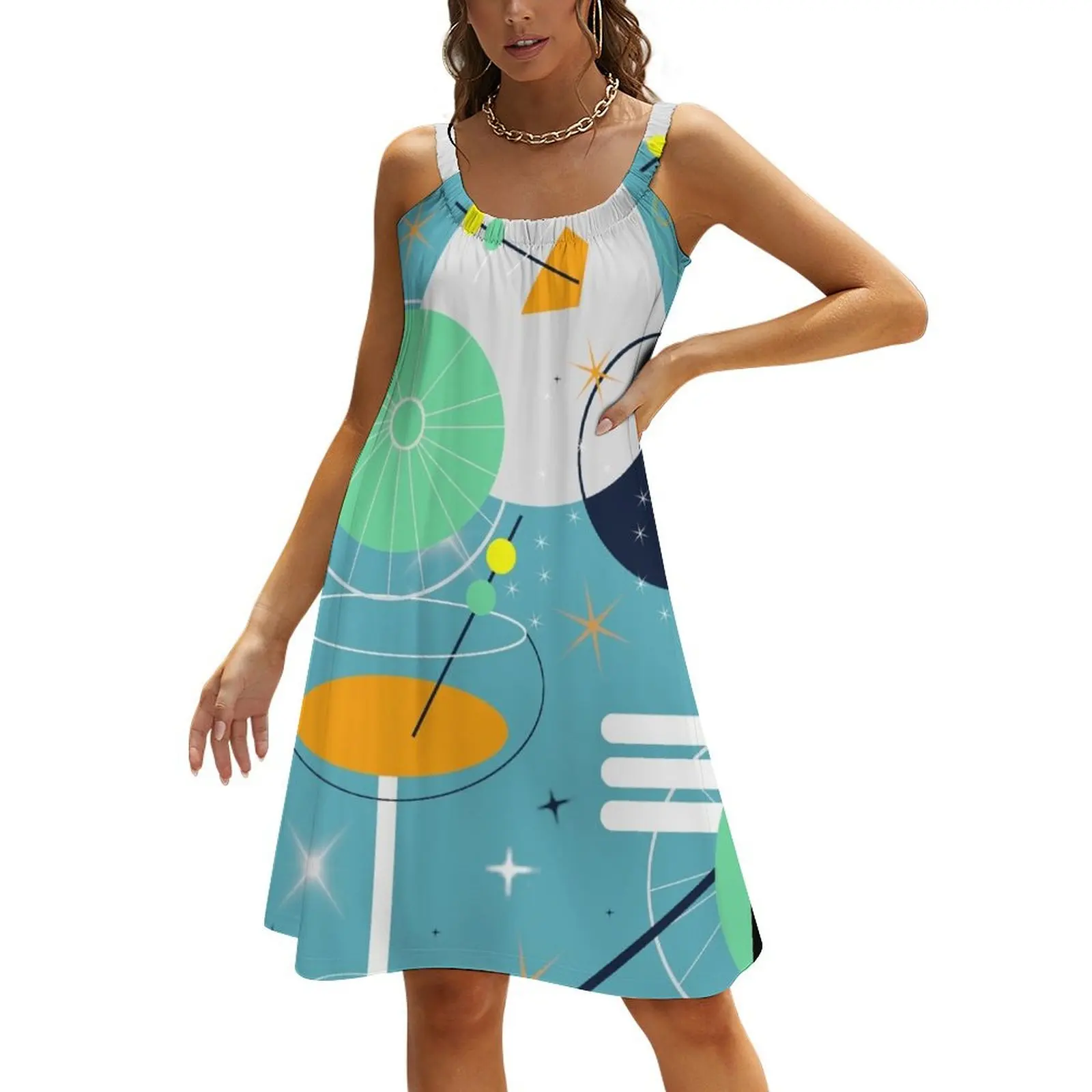 

Cocktail Time Retro Atomic Abstract Beach Sling Skirt party dresses woman Women long dress women's elegant loose dresses