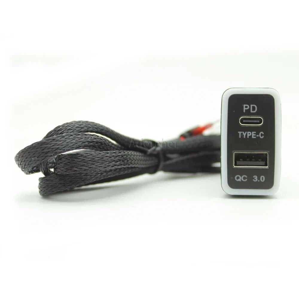 Car Quick Charging Adapter with Cable PD QC 3.0 USB Charger for Toyota Tacoma Land Cruiser Reiz Hilux Prado 120 FJ CRUISE