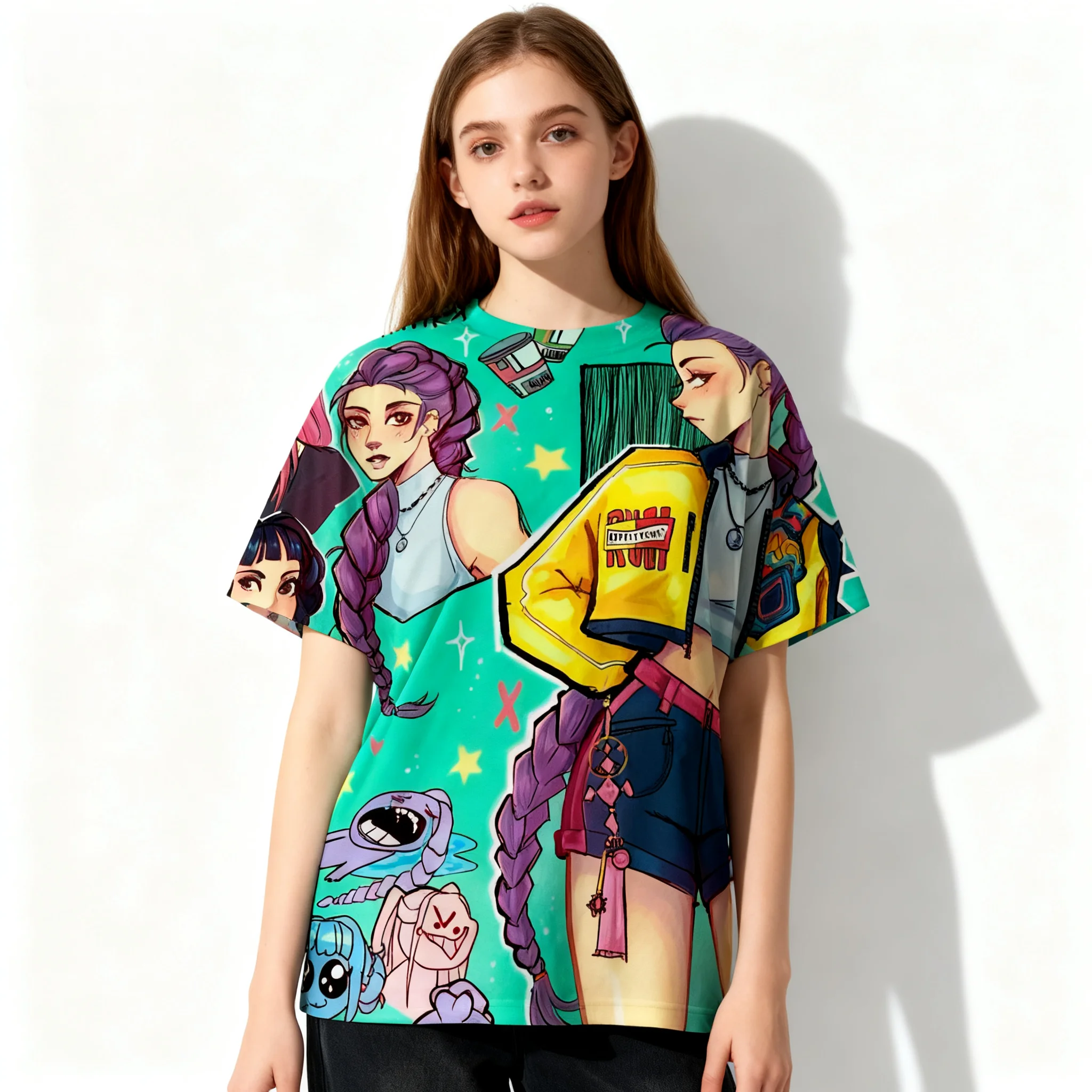 25/26 Hot Selling Korean American Street Kpop Witch Hunting Group T-shirt 3D Women's Adult and Children's Oversized T-shirt Gift